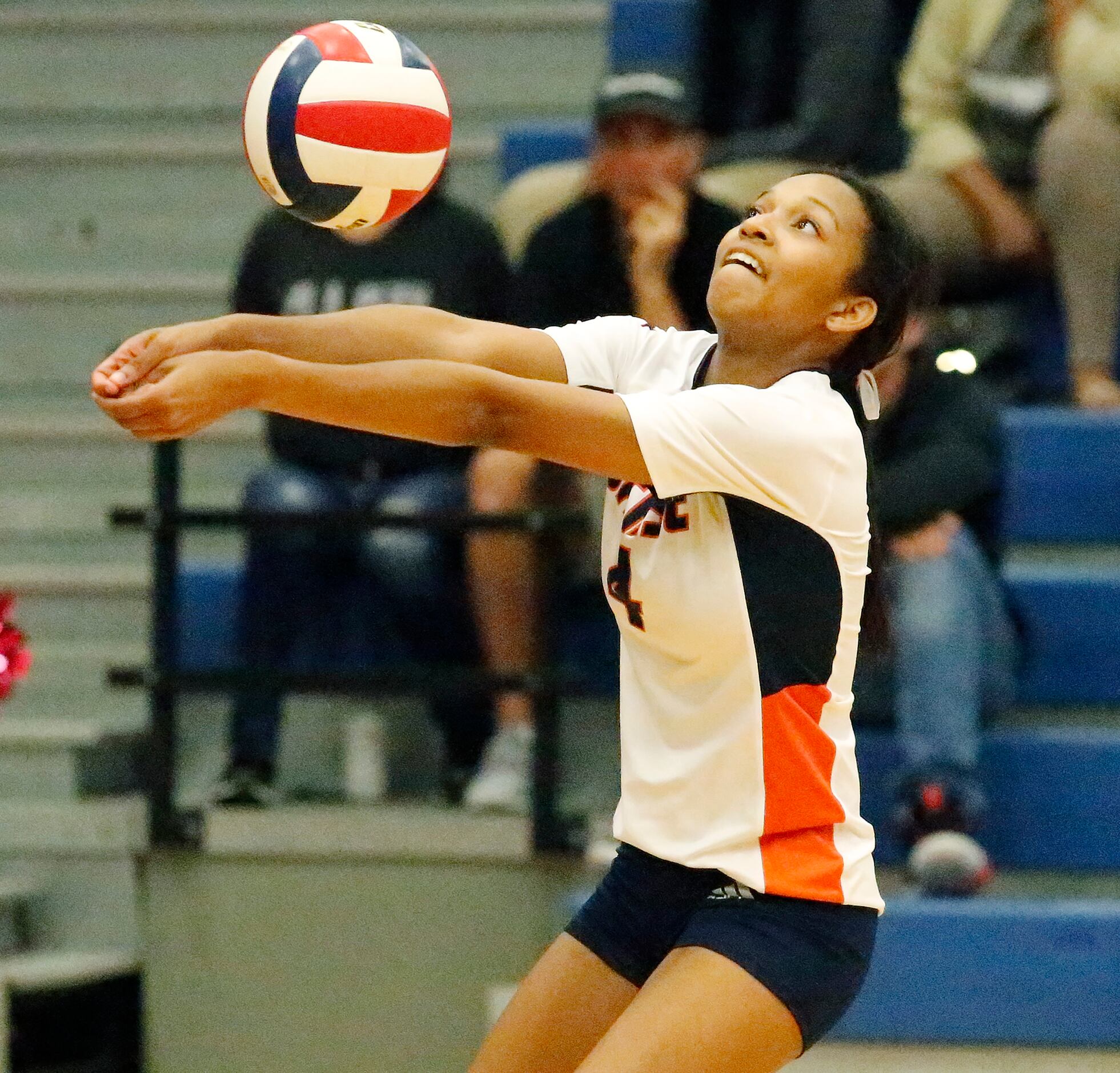 Sachse High School outside hitter Shaliyah Rhoden (4) passes the ball during game two as...