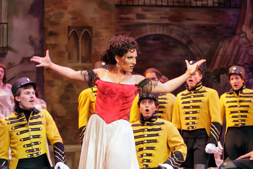 Audrey Babcock (Carmen) with the chorus of the Utah Opera Festival's production of Carmen 