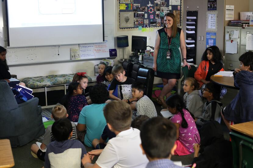 Kelsey Newman teaches a fourth-grade class at Isbell Elementary School in Frisco Friday.