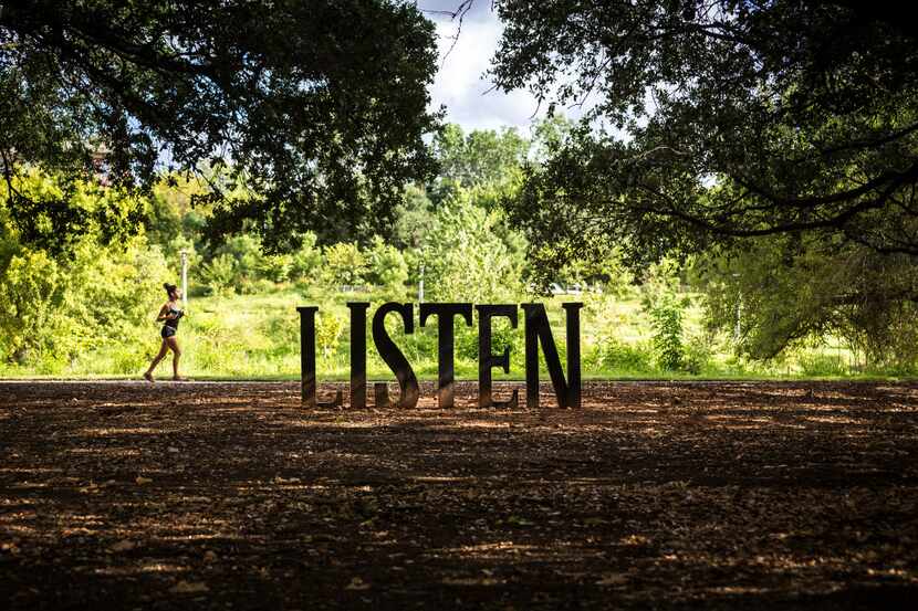 Buffalo Bayou Park in Houston includes word sculptures by Houston artist Anthony Thompson...