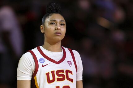 Southern California guard JuJu Watkins looks on before a Sweet 16 college basketball game...