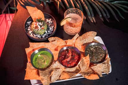 Salsas at Chido Taco Lounge are (from left) are Salsa Verde Cruda, Salsa Mesa and Salsa...