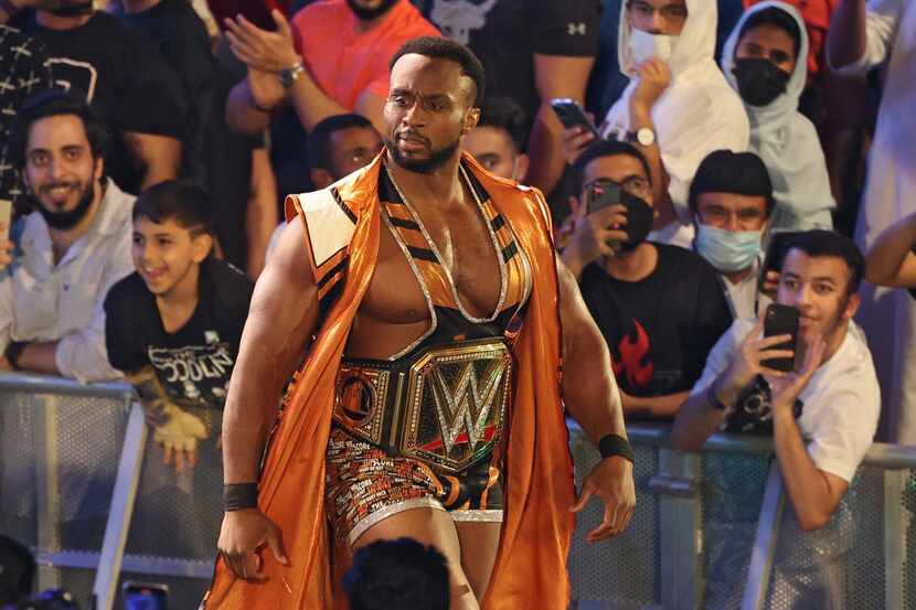 Big E arrives for his match during WWE's Crown Jewel pay-per-view in the Saudi capital...