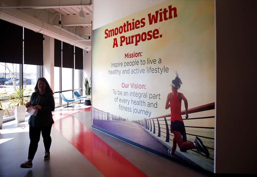 Smoothie King’s mission and vision statements cover the wall of the company's Dallas...