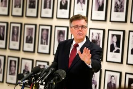 Before the Fort Worth ISD Legacy of Excellence wall, Lt. Gov. Dan Patrick addresses the...