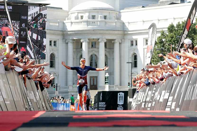 Patrick McKeon finishes in third place during the Ironman Madison on Sept. 10, 2017, in...