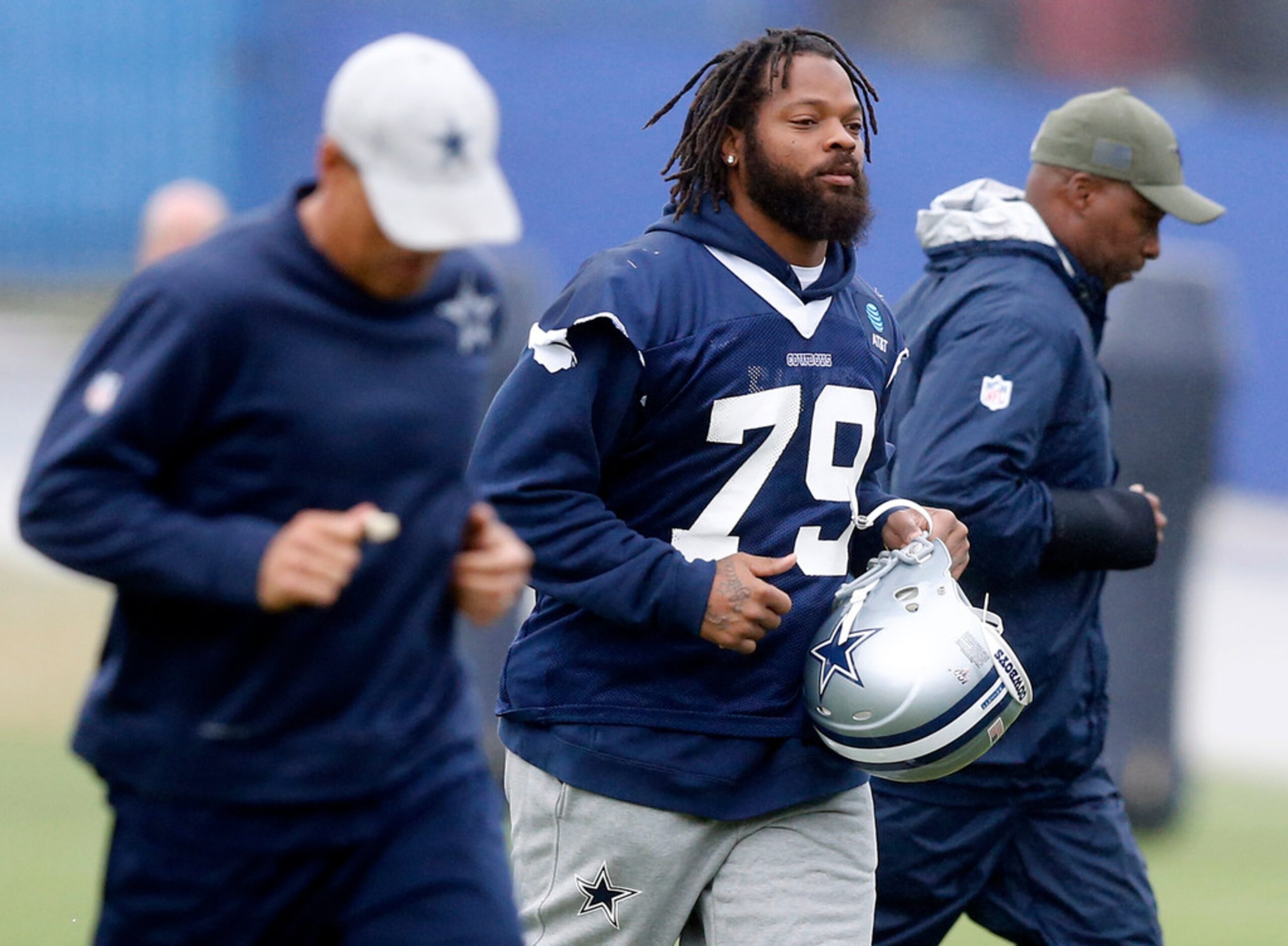 New Dallas Cowboys defensive end Michael Bennett Jr. (79) joins the team for practice at The...