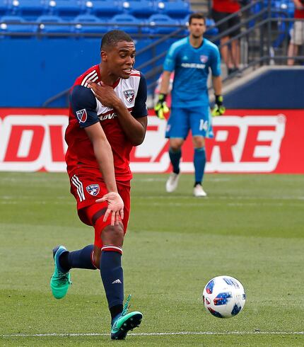 FC Dallas defender Reggie Cannon (2) tries to argue a call during the second half as FC...