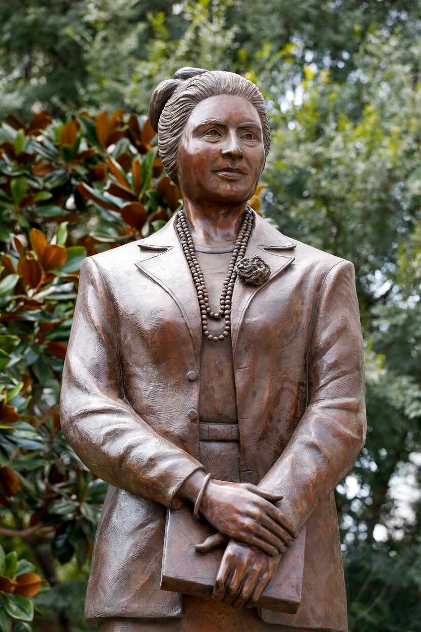 A bronze statue of Mexican-American civil rights leader Adelfa Callejo stands in Main Street...