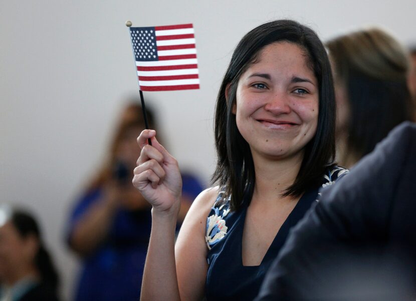 Julieta Chiquillo teared up after taking the Oath of Allegiance for her U.S. citizenship at...