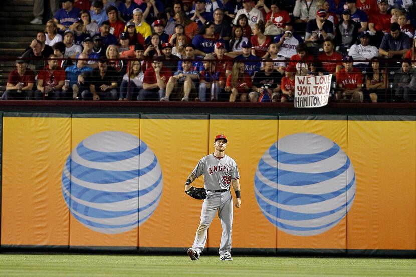 ARLINGTON, TX - APRIL 7: A fan shows their support for Josh Hamilton #32 of the Los Angeles...
