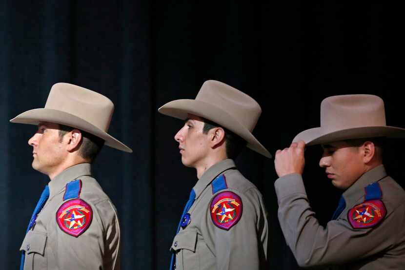 From left: Recruits for the Texas Department of Public Safety Alex Amador, Osvaldo Anzaldua...