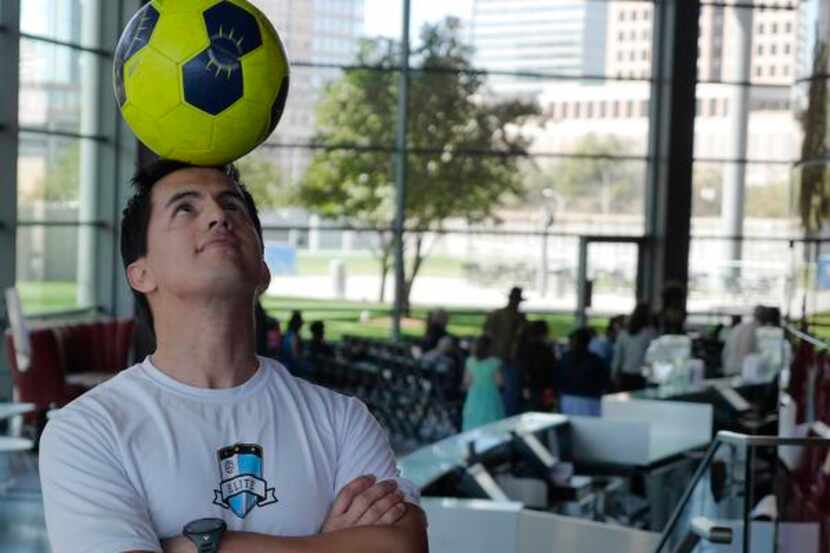 
Felipe Alcala, a coach with the Elite School of Soccer, showed off his soccer skills at the...