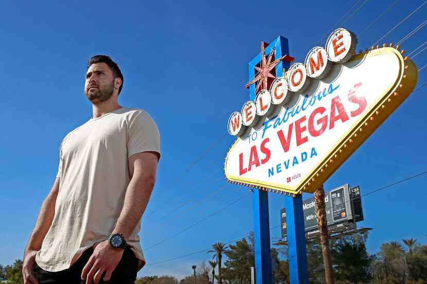 Texas Rangers first baseman Joey Gallo poses for a photograph with the Welcome to Fabulous...