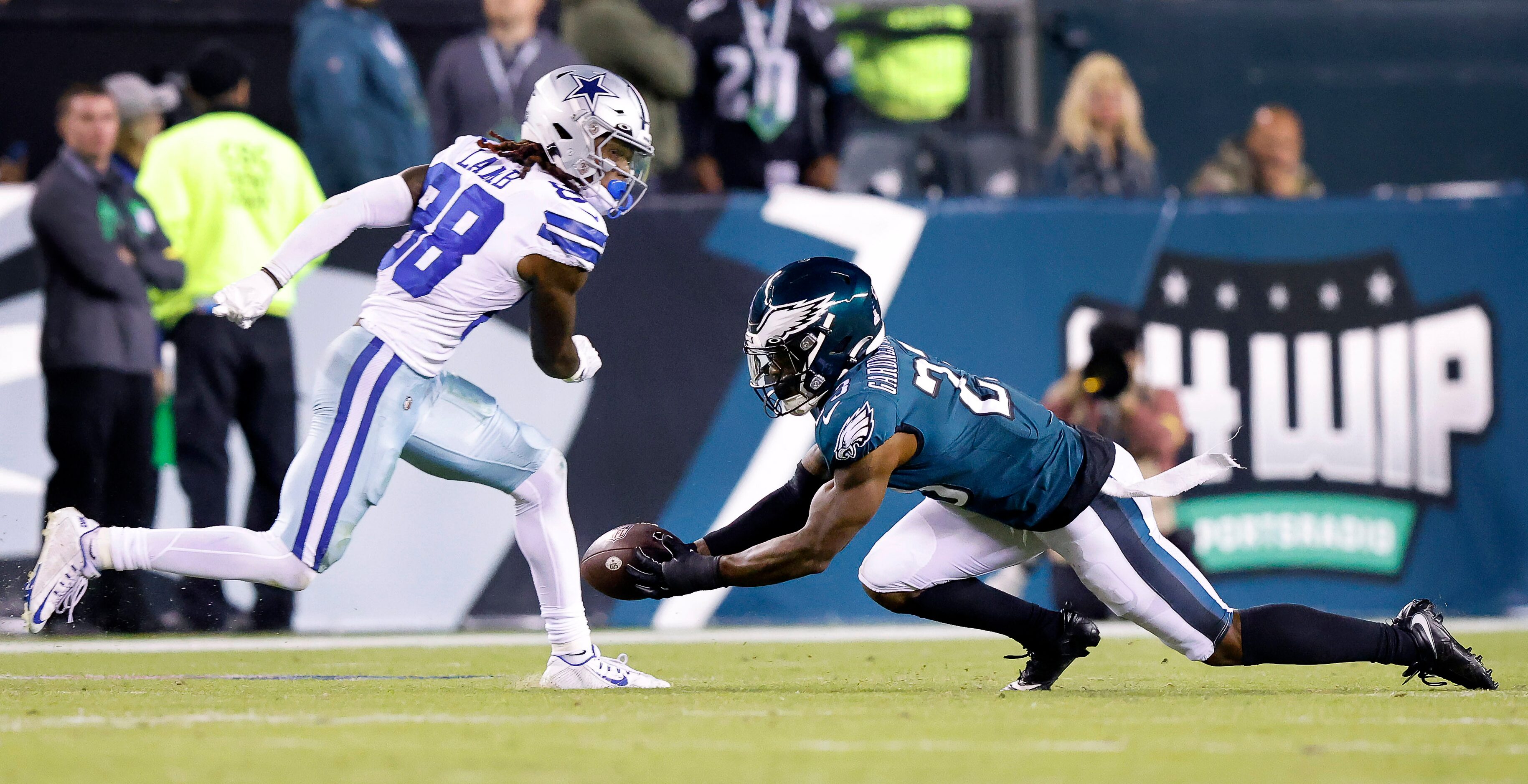 Philadelphia Eagles safety C.J. Gardner-Johnson (23) makes a fourth interception in front of...