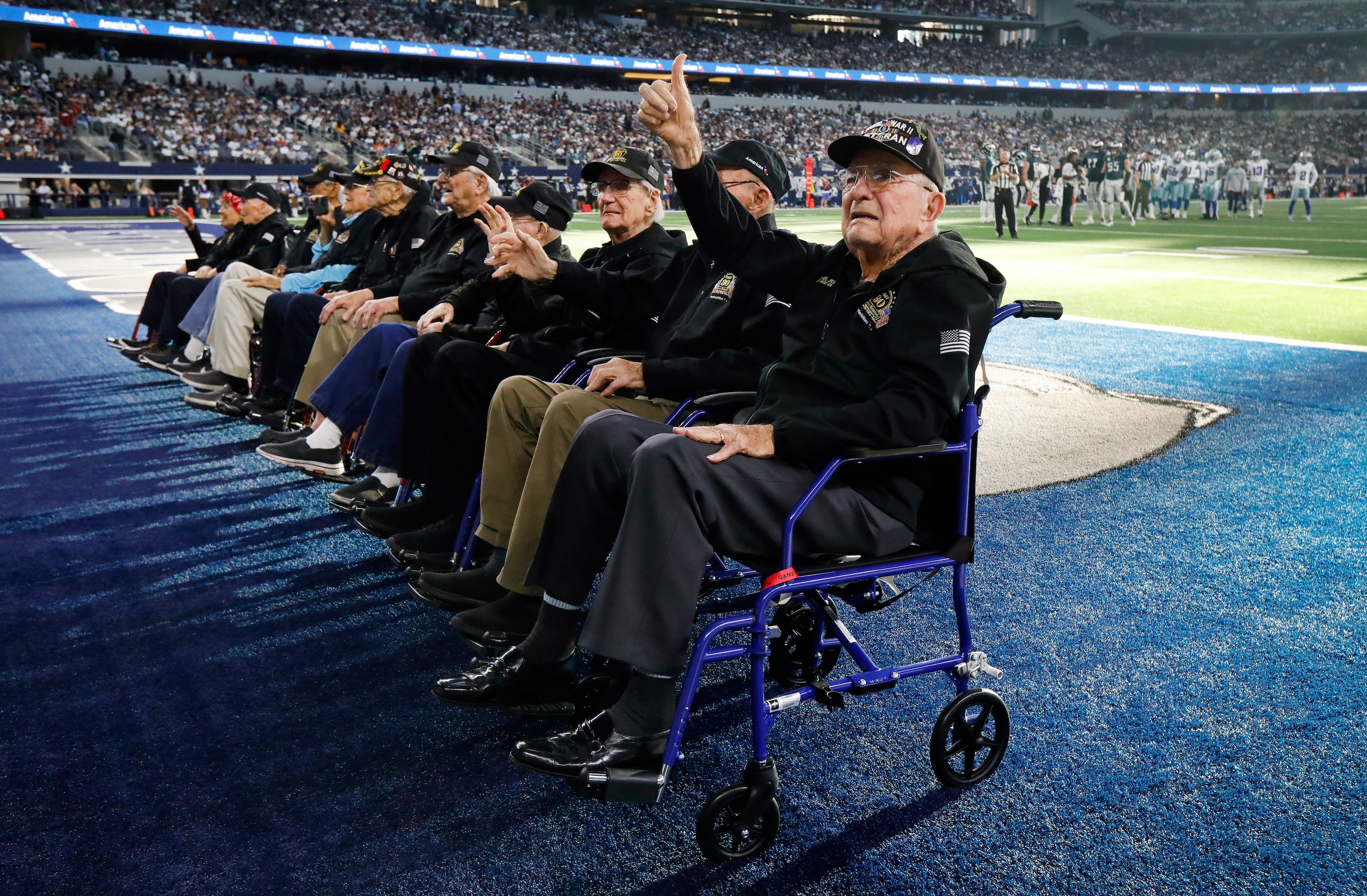 War veterans were recognized on the field during the Salute To Service game as the Cowboys...