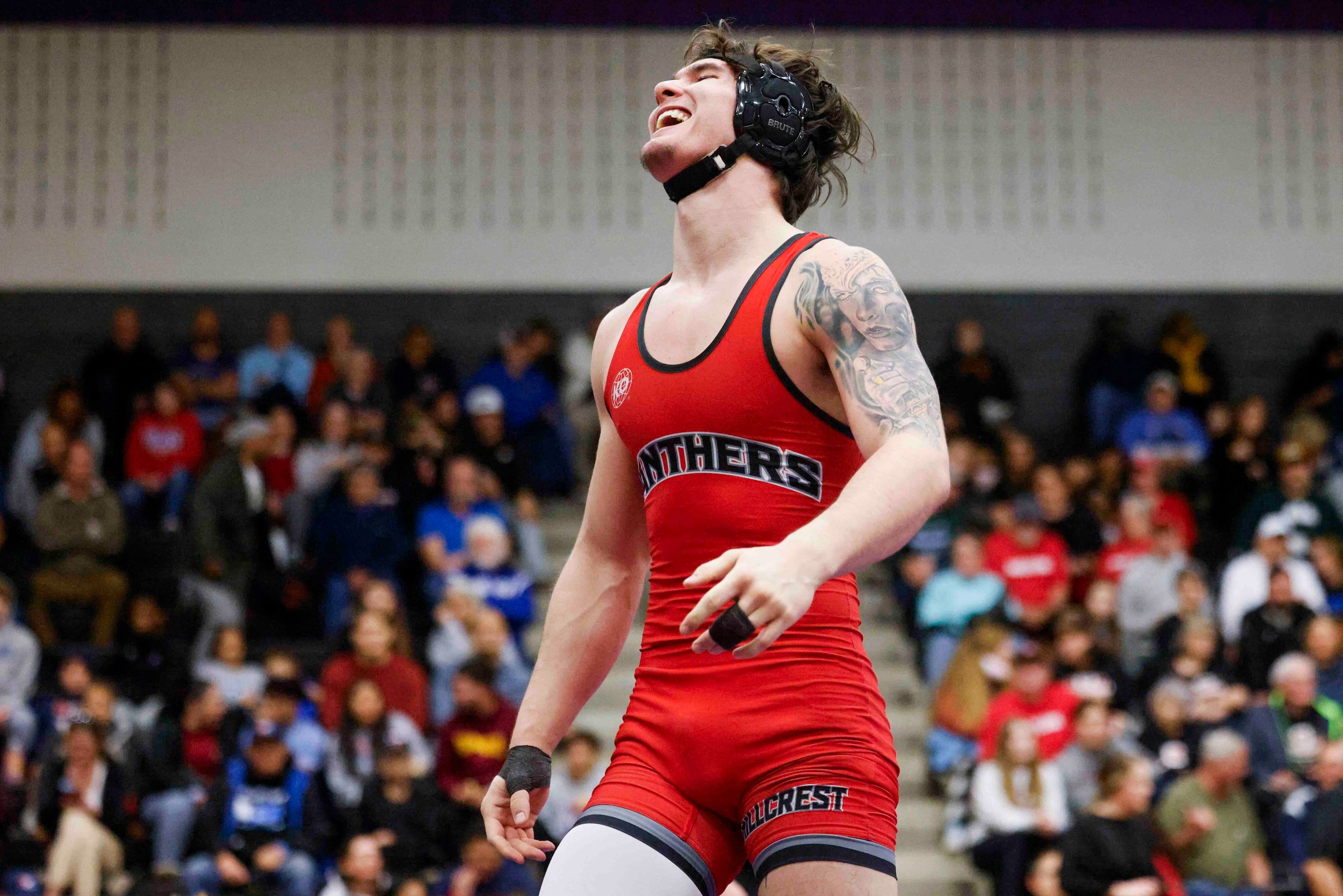 David Gormley of Dallas Hillcrest cheers after his win agistn Erik Woolston of Lone Star...