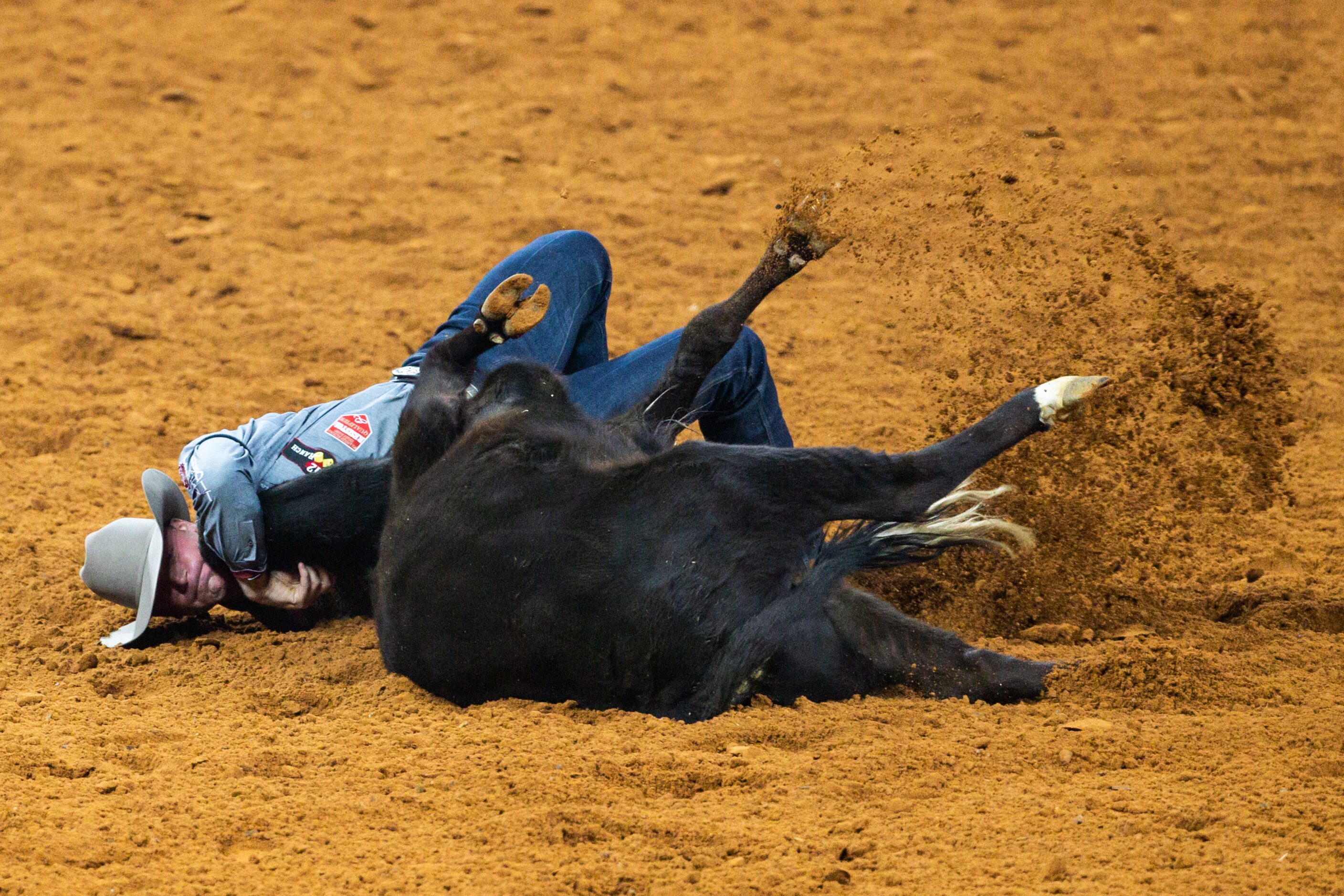 PRCA Steer Wrestling contestant Dakota Eldridge competes during the opening night of the...