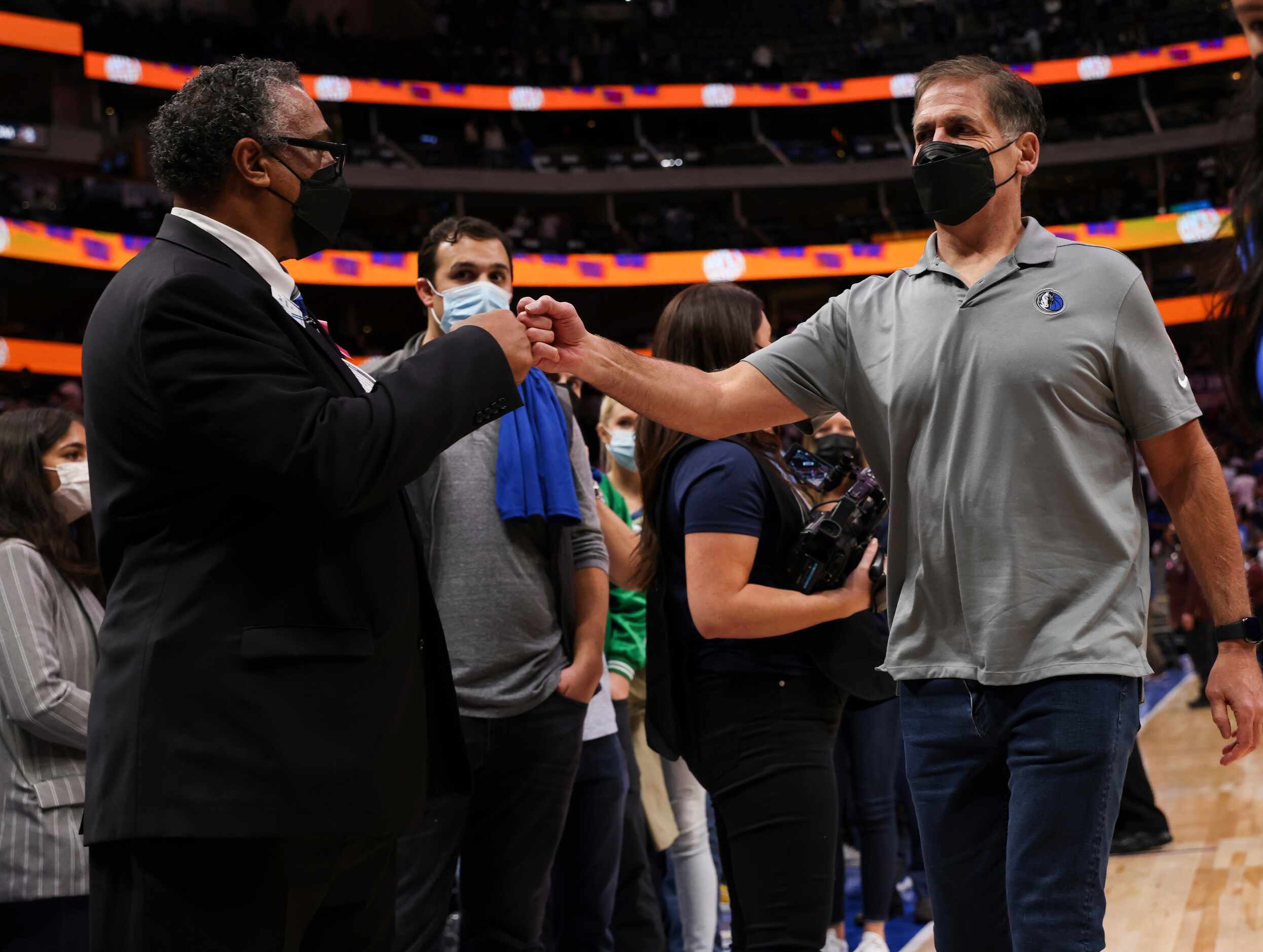 Dallas Mavericks owner Mark Cuban walks out following the Dallas Mavericks home opener...