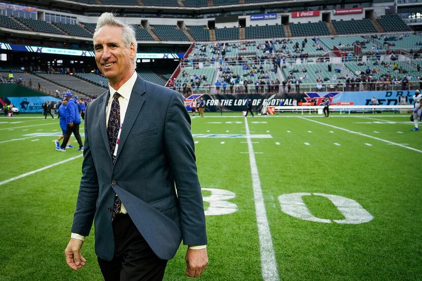 XFL Commissioner Oliver Luck walks on the field before an XFL football game between the...