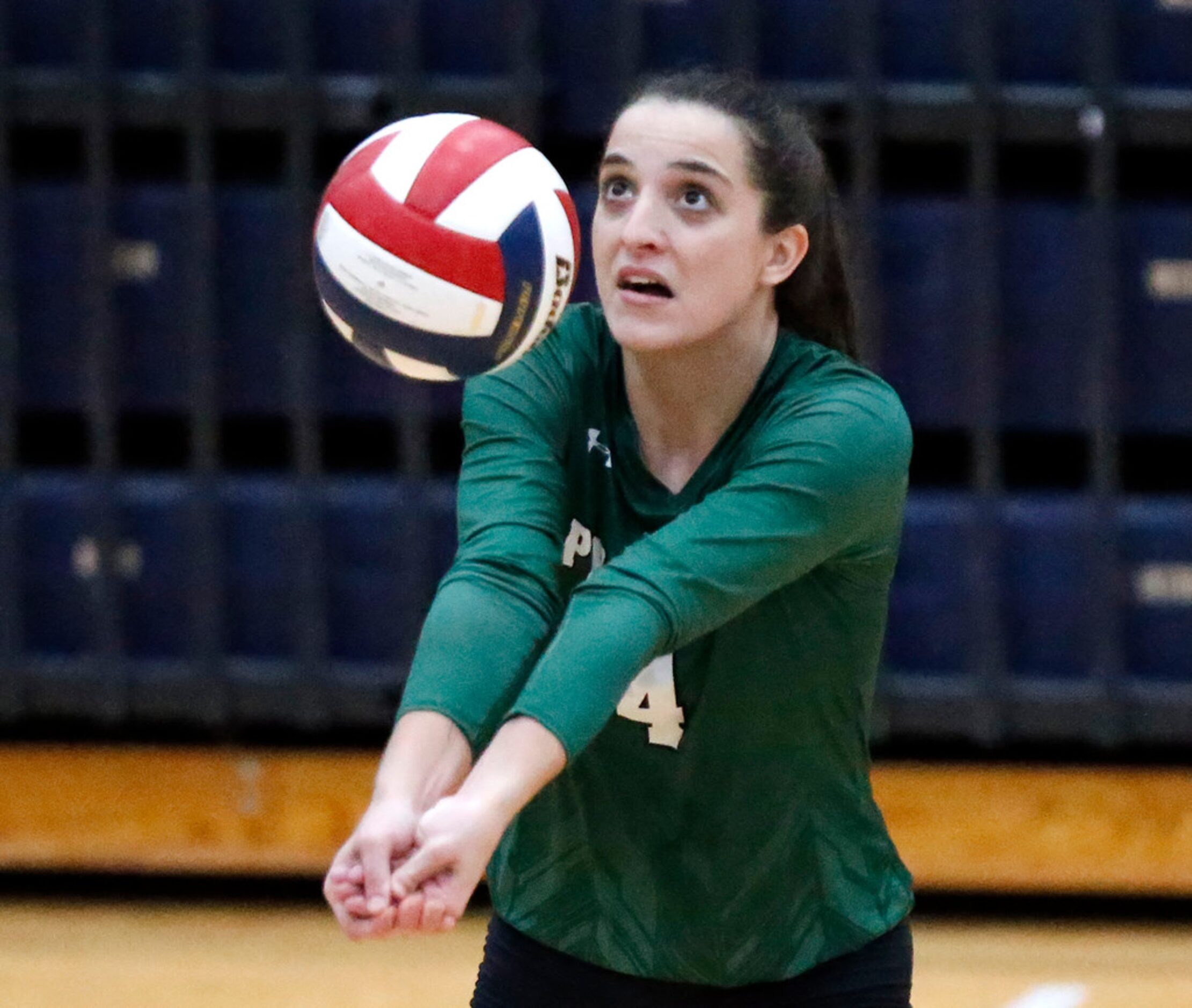 Prosper High School outside hitter Sami Jacobs (4) passes the ball during game one as Allen...