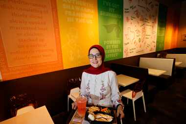 Sawsan Abublan, founder and CEO of Shawarma Press Franchising, LLC, holds an Arabic Style...
