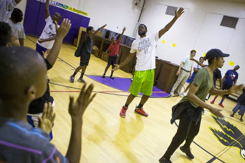 Led by instructor Josh Dumas, students participated in a morning session of Harambee cheers...