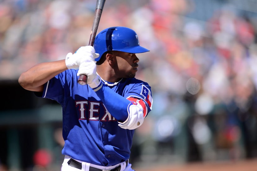 Mar 8, 2015; Surprise, AZ, USA; Texas Rangers second baseman Delino DeShields Jr. (7) bats...