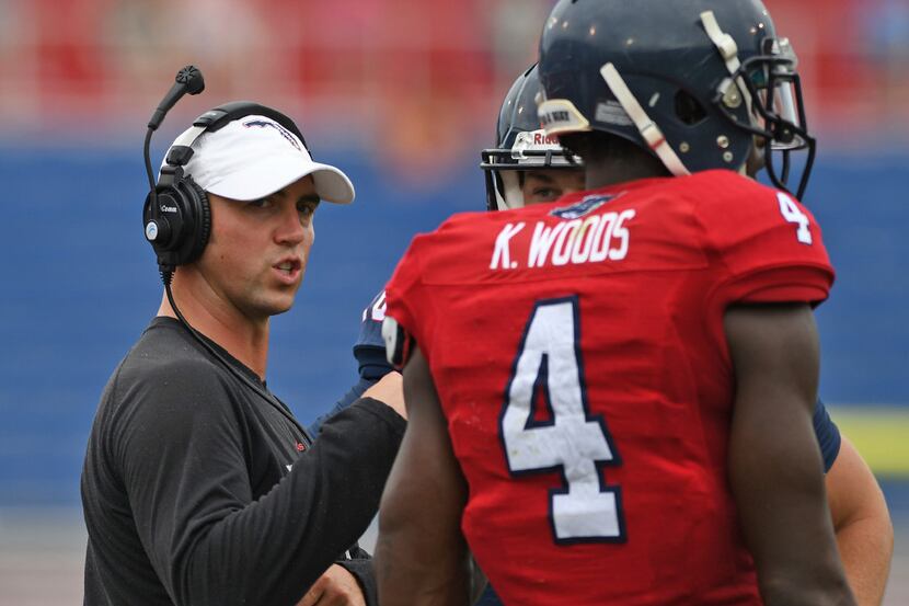 Florida Atlantic's offensive coordinator Kendal Briles takes the field for his first college...