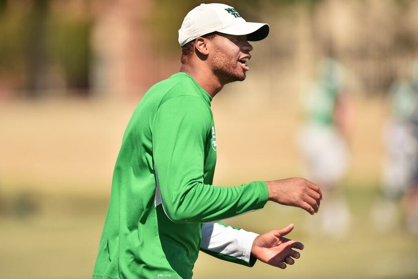 FILE - University of North Texas Wide Receivers coach Joel Filani during spring football...