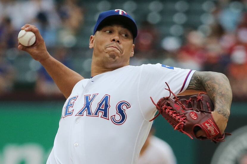 Texas Rangers relief pitcher Keone Kela (50) is pictured during the Houston Astros vs. the...