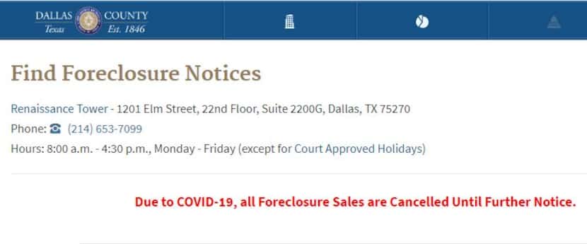 Dallas County's website contains this announcement about the cancellations of foreclosure...