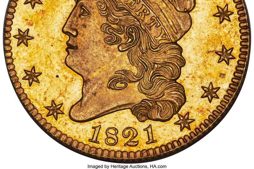 This 1821 capped head left half eagle coin sold for over $4.6 million in an auction Thursday...