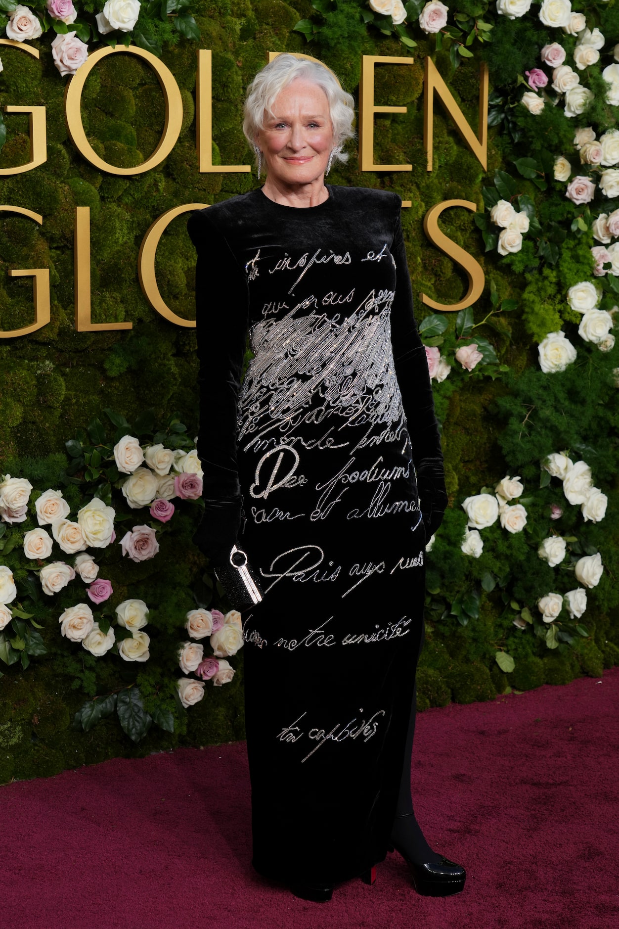 Glenn Close arrives at the 82nd Golden Globes on Sunday, Jan. 5, 2025, at the Beverly Hilton...