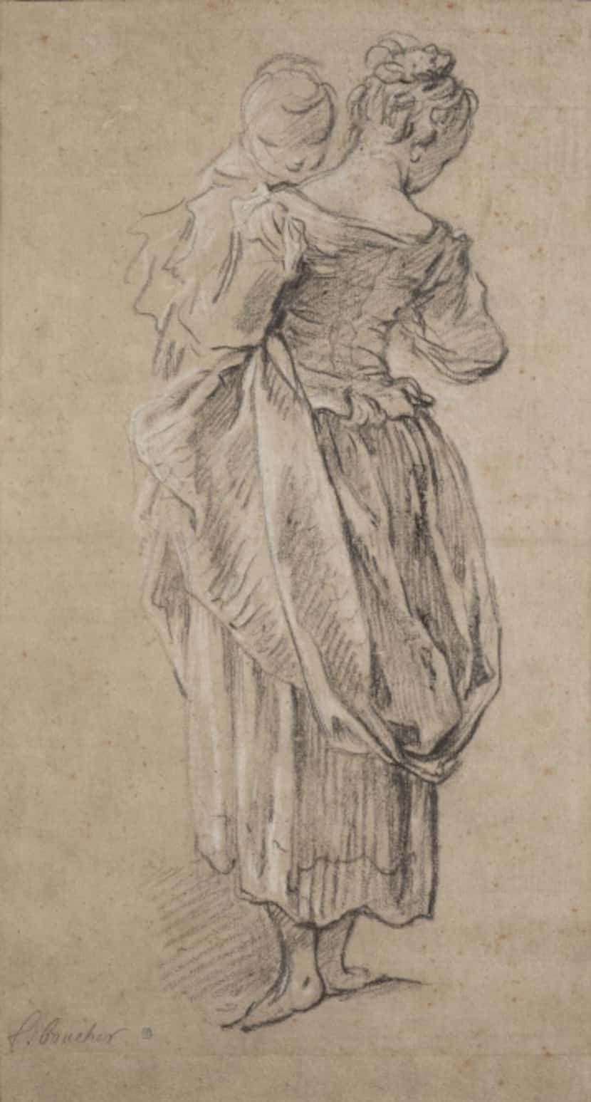 François Boucher, The Young Mother, about  1730. Black chalk heightened with white chalk on...