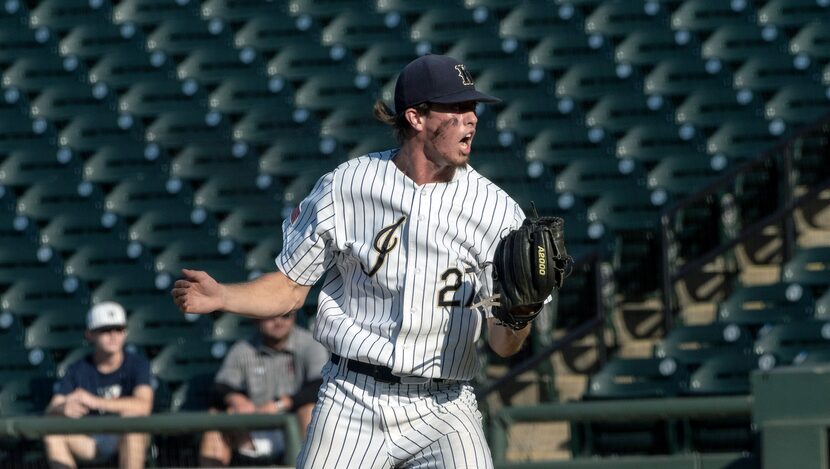 Keller Eric Hammond, (27), celebrates a strike out against Houston Strake Jesuit. Andy Leon,...