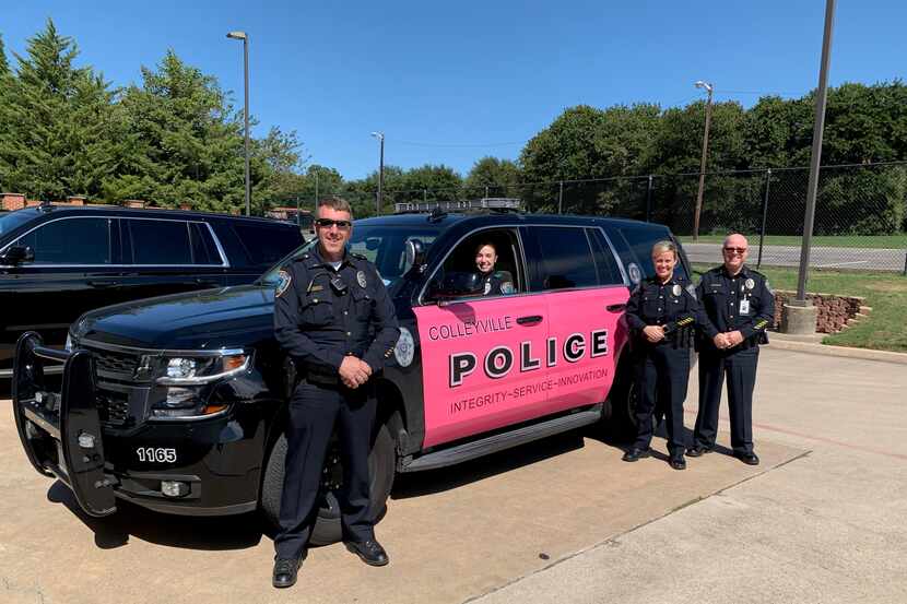 One of the Colleyville Police Department vehicles is sporting a new pink finish as the...