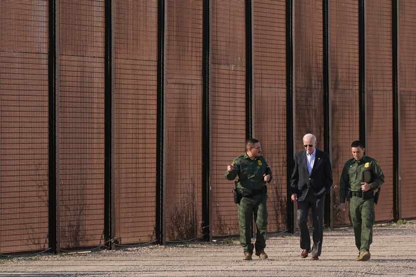 President Joe Biden, seen here visiting a stretch of the border in El Paso on Jan. 8, 2023,...