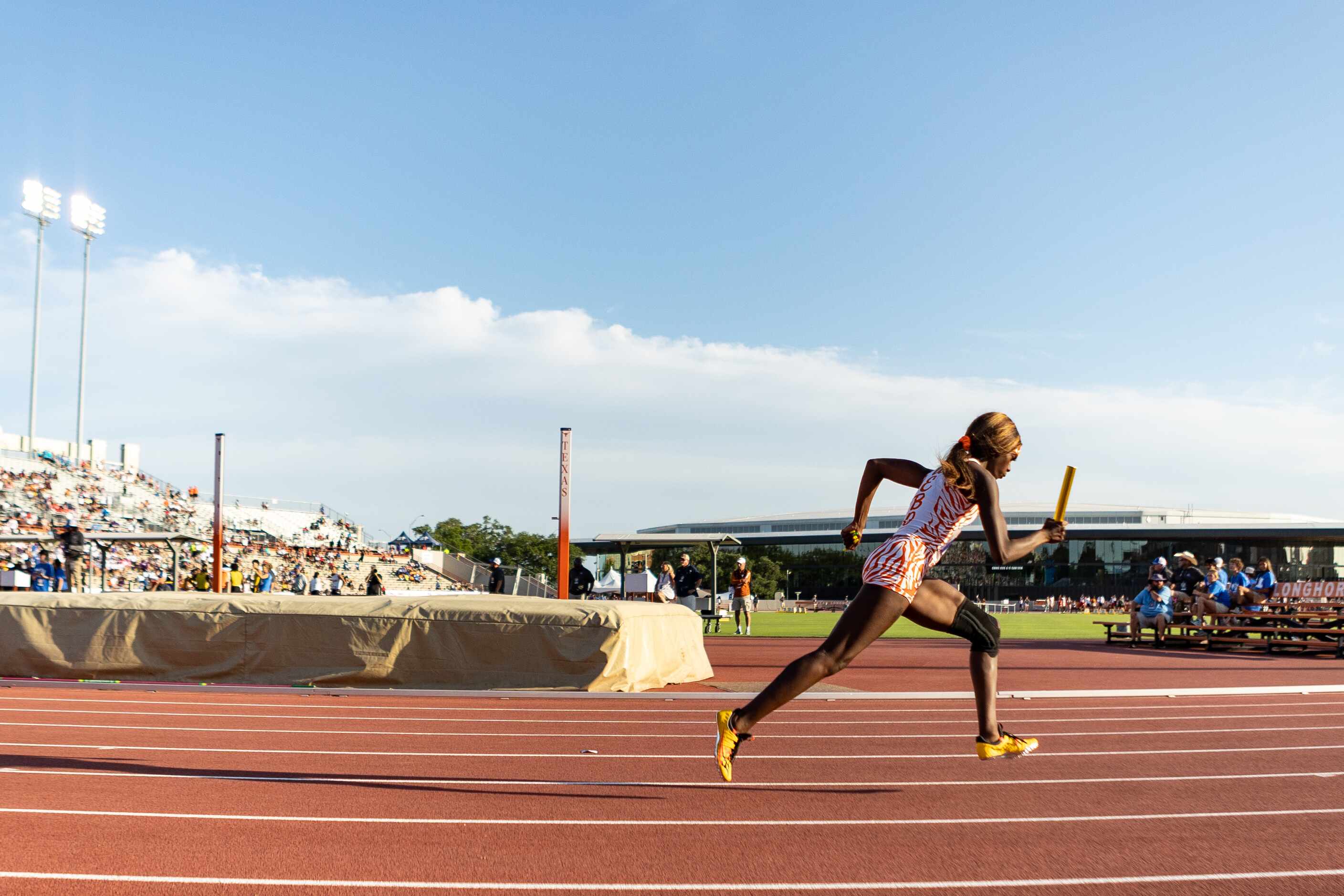 Leeira Williams leads off the girls’ 4x200 relay for Lancaster at the UIL Track & Field...