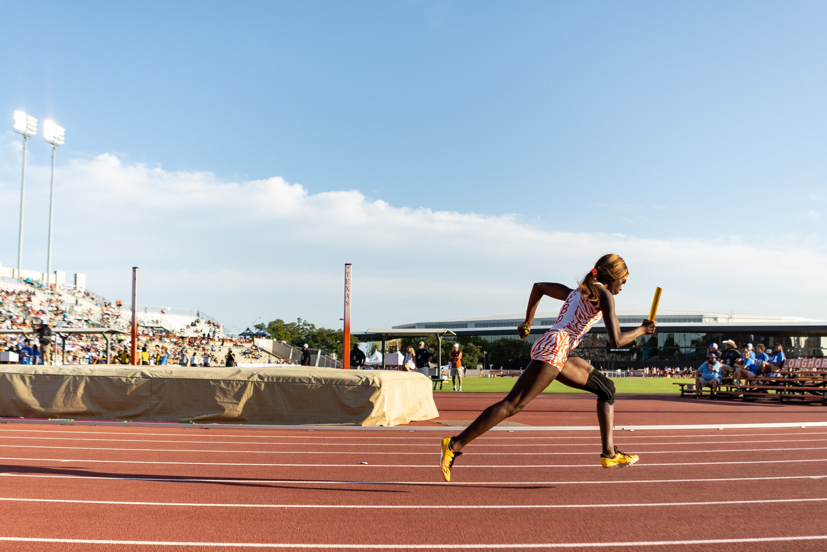 Leeira Williams leads off the girls’ 4x200 relay for Lancaster at the UIL Track & Field...