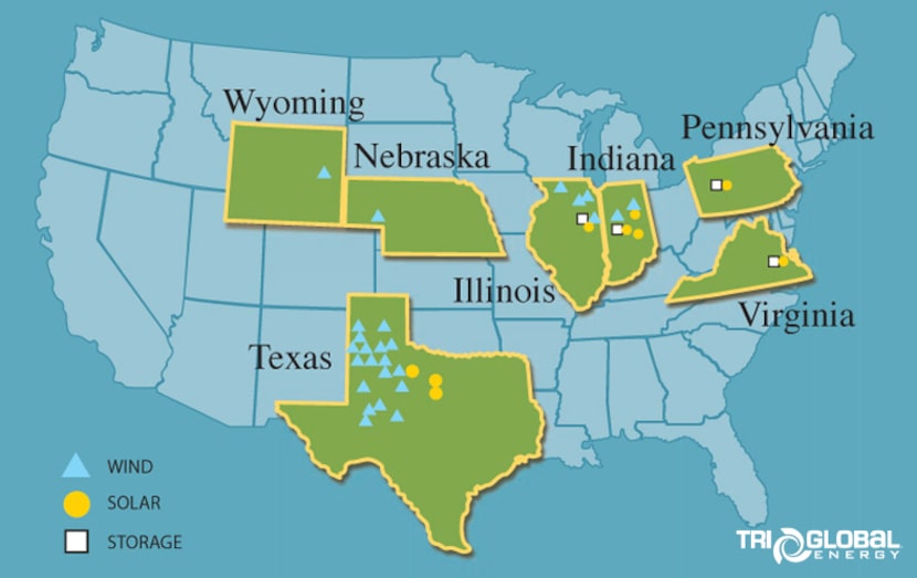 A map of Tri-Global's current projects. Some are in commercial operation, while others are...