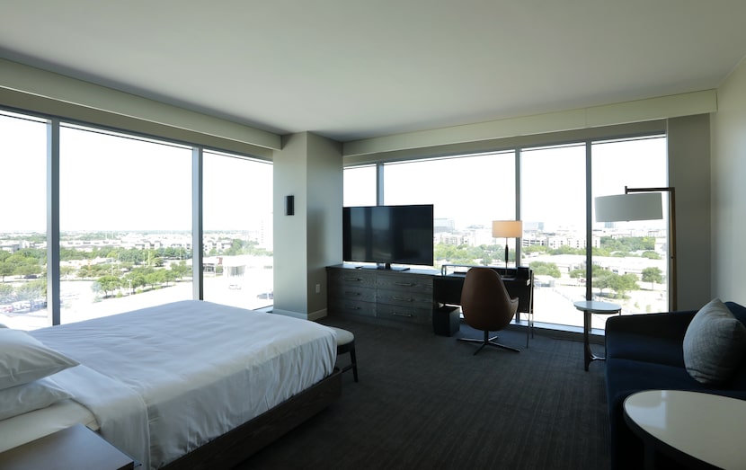 A bedroom at the Frisco Hyatt Regency.