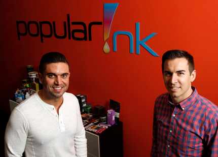 Ray Salinas (left), COO and Dru Riess, CEO pose for a portrait at Popular Ink in McKinney7. ...
