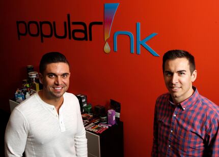 Ray Salinas (left), COO and Dru Riess, CEO pose for a portrait at Popular Ink in McKinney7. ...