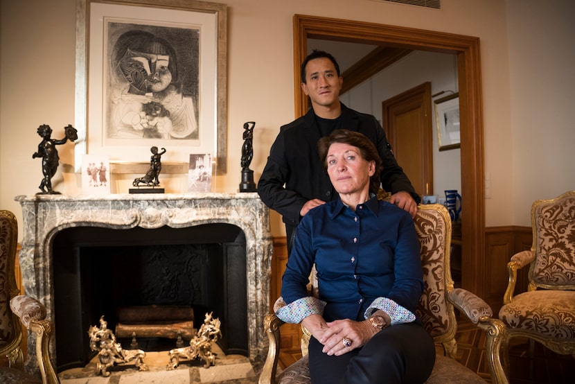 Marina Picasso, the granddaughter of artist Pablo Picasso, and her son Florian Picasso pose...