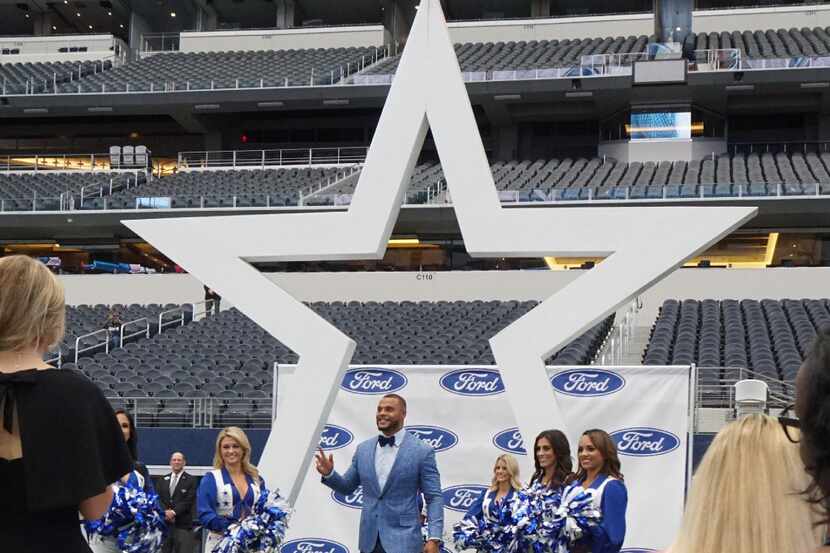 Dak Prescott is introduced at the annual "Cowboys Kickoff Luncheon" at AT&T Stadium  in...