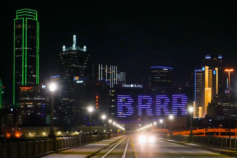 A display on the the Omni Dallas Hotel reads “Brrrr” on Thursday, Dec. 22, 2022, in Dallas....