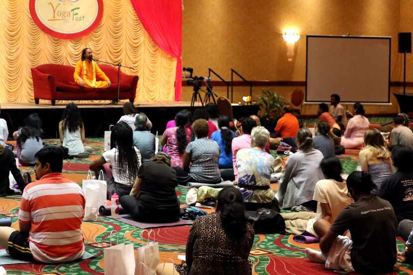 Keynote speaker Swami Mukundananda speaks during the Dallas Yoga Fest on June 17, 2017 at...
