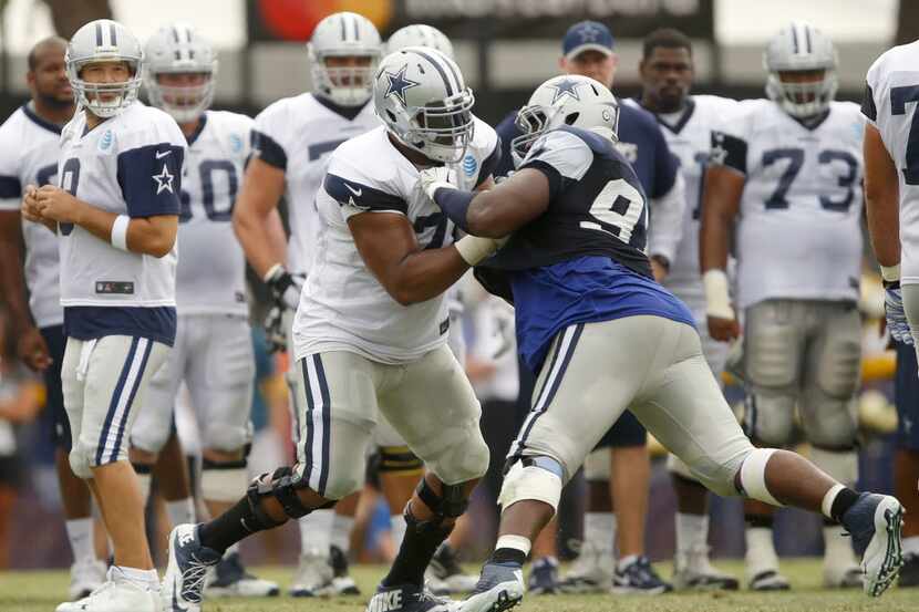 Dallas Cowboys defensive tackle Terrell McClain (97) squares off against offensive guard...