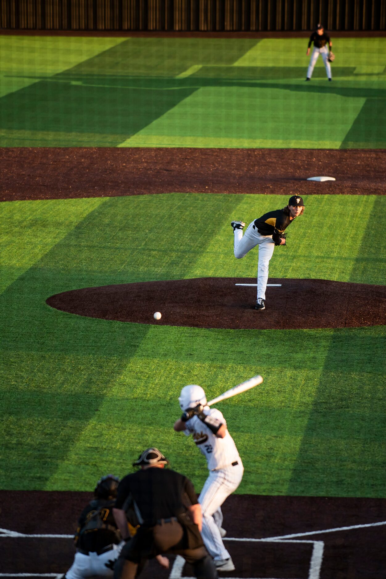 Forney pitcher Aiden Sims (4) delivers a pitch during a baseball game between Crandall High...